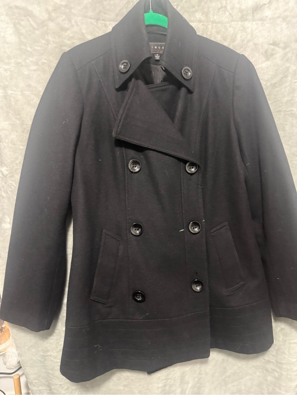 giacca Black Double-Breasted Coat with Satin Lining